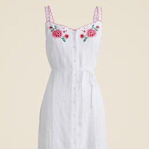 J. Crew 100% Linen Embroidered White Mini Dress